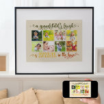 Affiche Un Petit-Enfant Rire Citation 8 Photo Collage Almo<br><div class="desc">Impression personnalisée d'affiche photo pour vos grands-parents. Le design comprend huit de vos photos préférées, affichées en format instagram carré sur un arrière - plan couleur amande neutre. La citation est écrit en calligraphie ornée dans les tons vert olive et chaud du trône jaune brûlé orange. Il dit "le rire...</div>