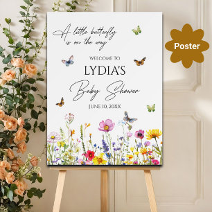 Affiche Un petit Fleur sauvage à papillon Baby shower 
