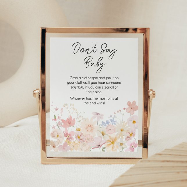 Affiche Un petit Fleur sauvage est en route Ne dites pas B (Floral Little Wildflower Is On The Way Baby Shower Don't Say Baby Sign)