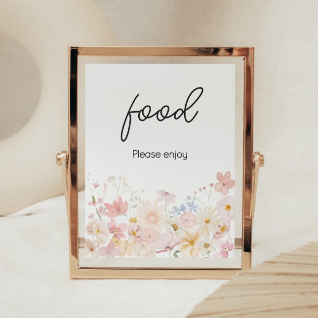 Affiche Un Petit Fleur sauvage Se Trouve Sur Le Chemin De  (Floral Little Wildflower Is On The Way Baby Shower Food Sign)