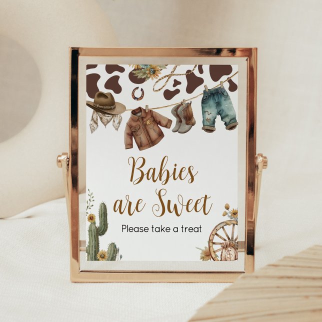 Affiche Un petit garçon Baby shower Les bébés sont doux (A Little Cowboy Baby Shower Babies are Sweet Sign)