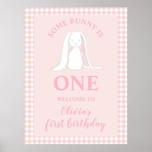 Affiche Un petit lapin a un premier anniversaire rose