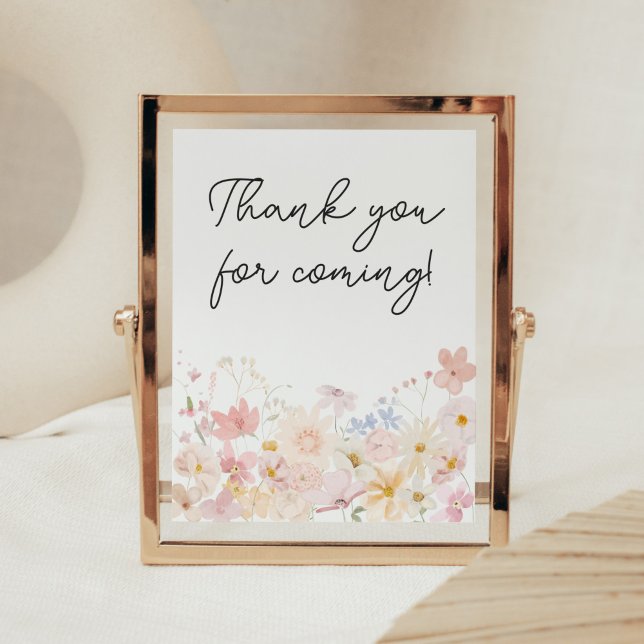 Affiche Un petit Merci Fleur sauvage pour venir (Floral Little Wildflower Is On The Way Baby Shower Thank you for Coming Sign)