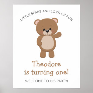 Affiche Un Petit Ours Tourne Une Forêt Premier Anniversair