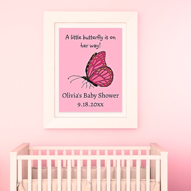 Affiche Un petit papillon est en chemin baby shower rose (Créateur téléchargé)