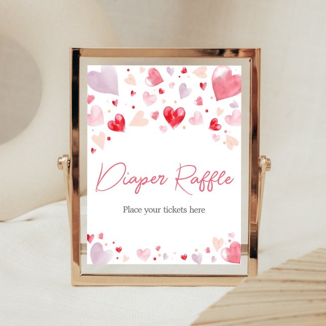 Affiche Un petit raffe de la Saint Valentin (Sweetheart Baby Shower Diaper Raffle Sign)