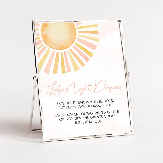 Affiche Un petit rayon de soleil Diapeurs nocturnes tardif (You Are My Sunshine Baby Shower Late Night Diapers Sign)