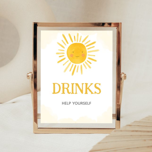 Affiche Un petit rayon de soleil Panneau de boissons (Sunshine Baby Shower Drinks Sign)