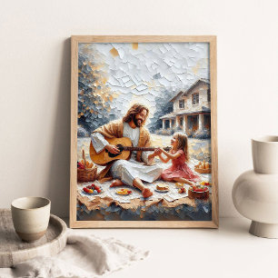 Affiche Un pique-nique ensemble, Art chrétien, Jésus et fi