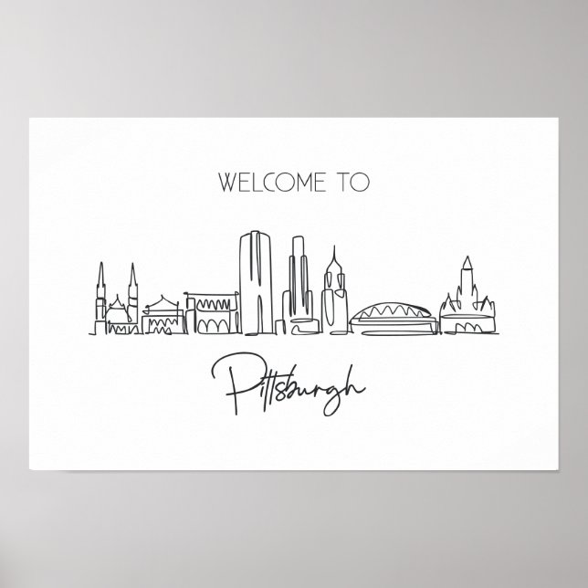 Affiche Un Plan En Ligne Continu De Pittsburgh Skyline (Devant)