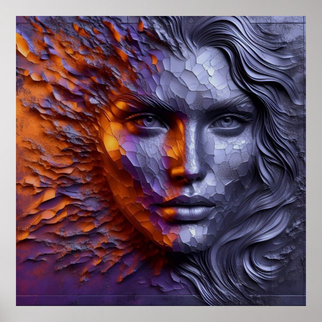 Affiche Un portrait Abstrait du visage de la femme - 3D Em (Devant)