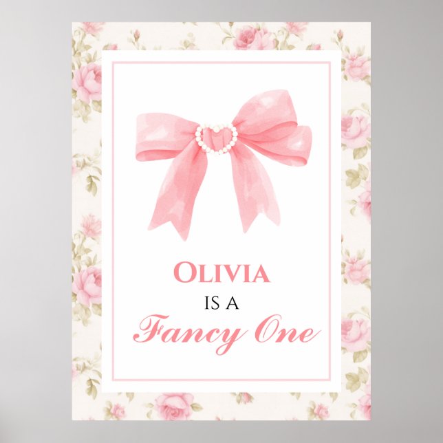 Affiche Un premier anniversaire chic avec un nœud rose (Devant)
