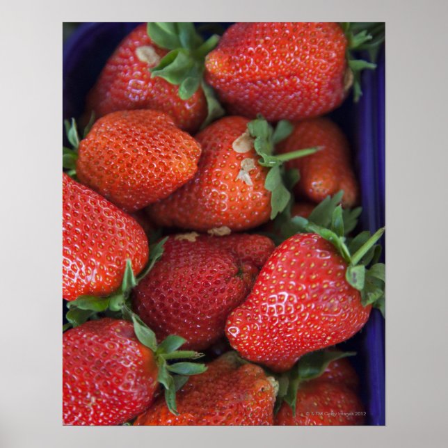 Affiche un punnet de fraises fraîches mûres à vendre en (Devant)