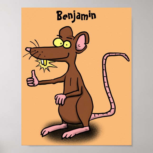 Affiche Un rat brun mignon pouce vers le haut dessin animé (Devant)