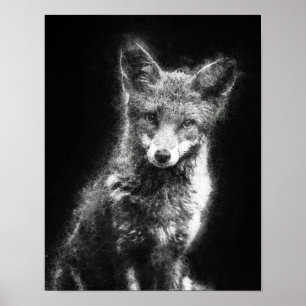 Affiche un renard magnifique, dessin en noir et blanc