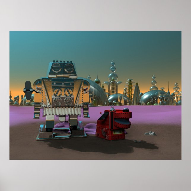 Affiche Un robot et son chien imprimer (Devant)