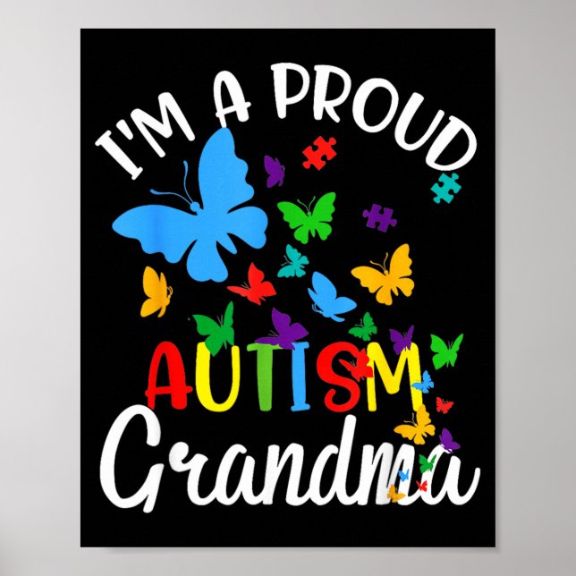 Affiche Un ruban papillon de puzzle de grand-mère autiste  (Devant)