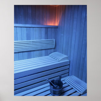 Affiche Un sauna bleu clair, Suède.