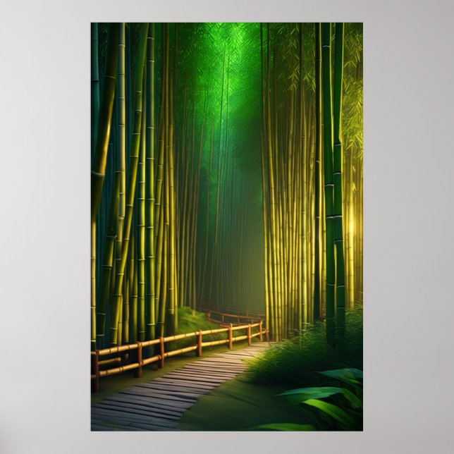 Affiche Un sentier en bois à travers la forêt luxuriante (Devant)