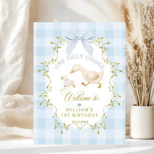 Affiche Un Silly Goose Bienvenue Anniversaire Gingham Bleu