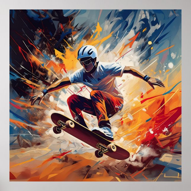 Affiche Un skateboardeur masculin. (Devant)
