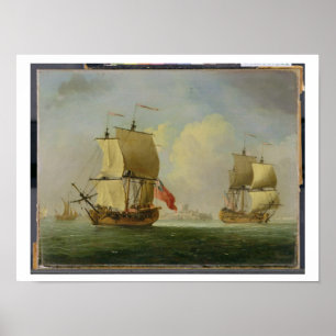 Affiche Un sloop anglais et une frégate dans une brise