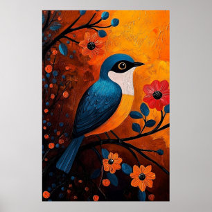 Affiche Un Solo Pájaro - Oiseau et art floral