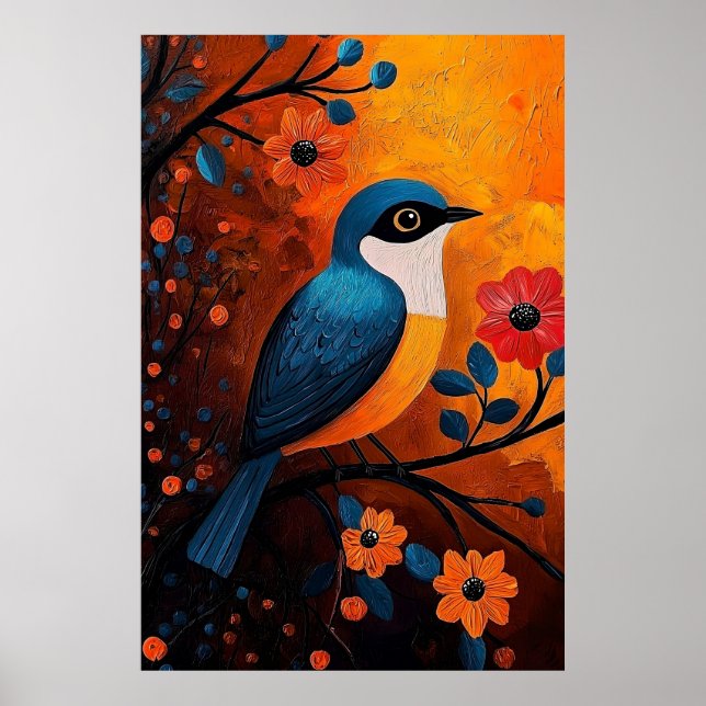 Affiche Un Solo Pájaro - Oiseau et art floral (Devant)