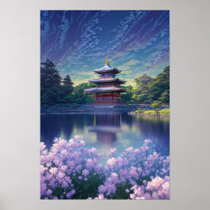 Affiche Un temple japonais au bord du lac