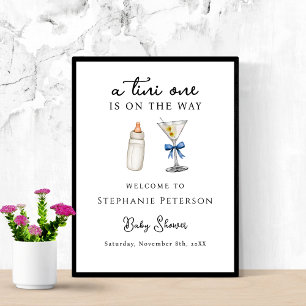 Affiche Un Tini Un Est En Route Baby Shower Blue Martini