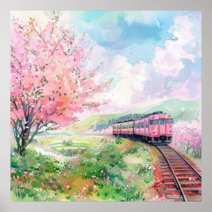Affiche Un train au printemps