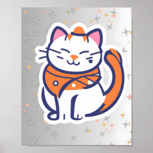 Affiche Un très heureux sticker de chat tuxedo blanc et ro