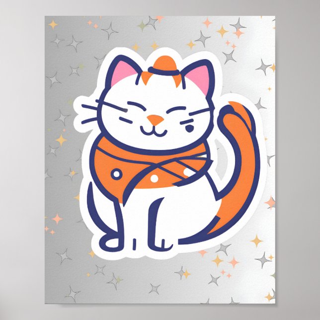 Affiche Un très heureux sticker de chat tuxedo blanc et ro (Devant)