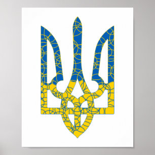 Affiche Un trident ukrainien texturé drapeau d'Ukraine cou