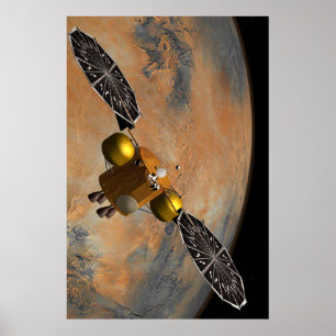Affiche Un vaisseau Spacecraft Orbitant Mars.
