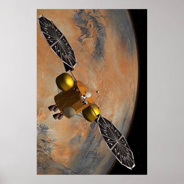 Affiche Un vaisseau Spacecraft Orbitant Mars. (Devant)
