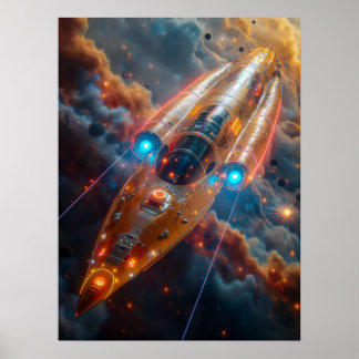 Affiche Un vaisseau spatial dans l'espace