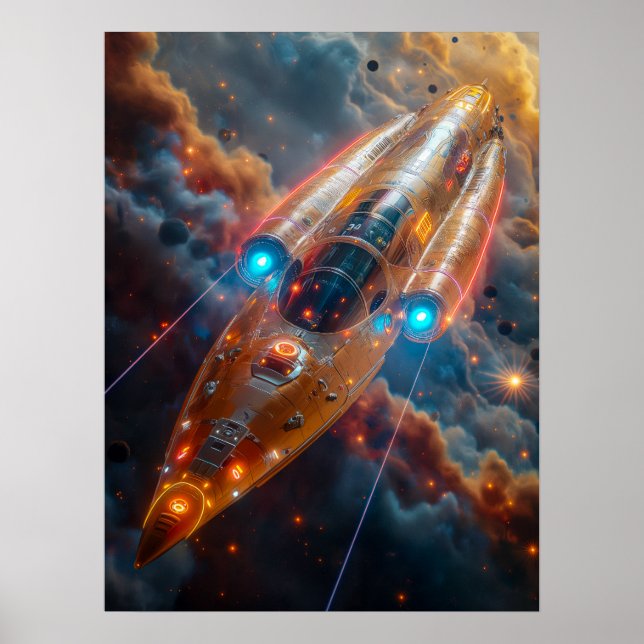 Affiche Un vaisseau spatial dans l'espace (Devant)