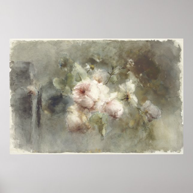 Affiche Un vase avec des roses de Margaretha Roosenboom (1 (Devant)
