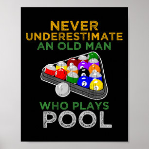 Affiche Un Vieux Homme Qui Joue Piscine Drôle Pla Billard