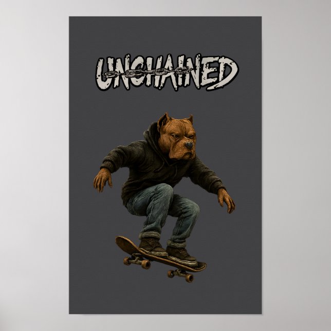 Affiche Unchained Skater Pitbull Graphic Art Skateboarding (Devant)