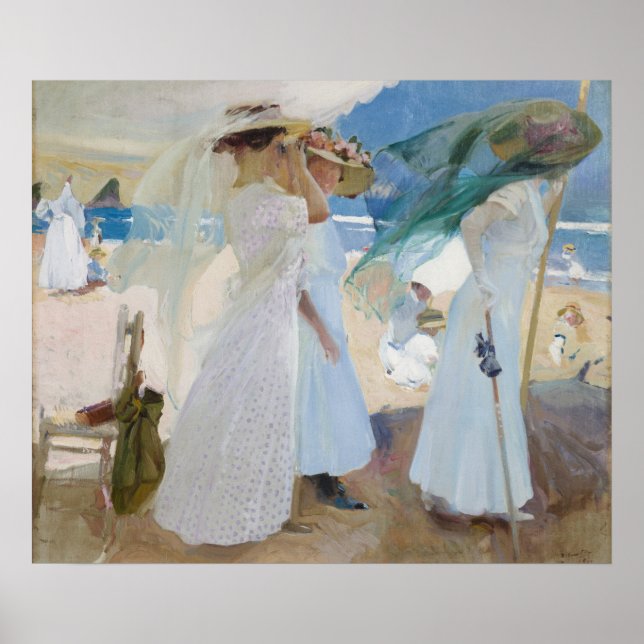 Affiche Under the Awning, Beach Scene Watercolor (Devant)