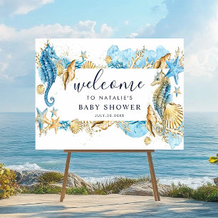 Affiche Under the Sea Blue & Gold Baby Shower Welcome Sign