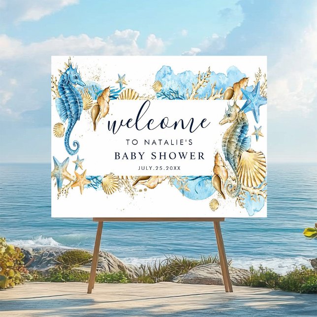 Affiche Under the Sea Blue & Gold Baby Shower Welcome Sign (Créateur téléchargé)