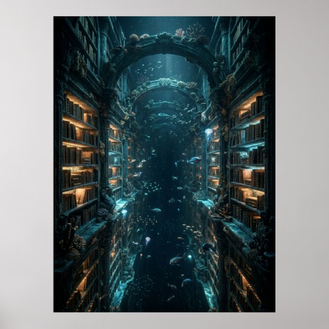 Affiche Underwater Library Fantasy Art (Devant)