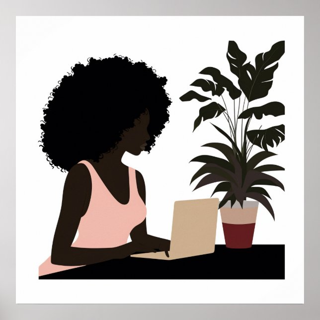 Affiche Une Africaine Américaine Qui Travaille Mur D'Art (Devant)