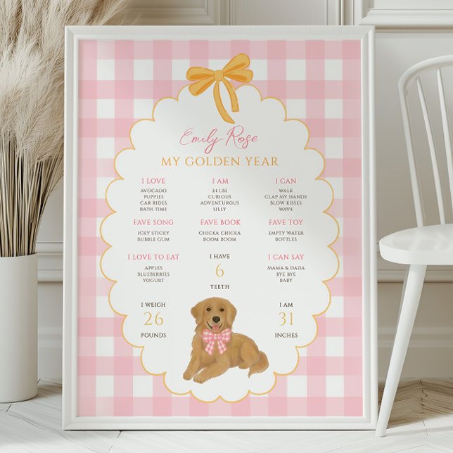 Affiche Une année dorée Chien Chiot 1er Anniversaire Jalon (Créateur téléchargé)