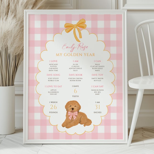Affiche Une année dorée Chien Chiot 1er anniversaire Jalon (Créateur téléchargé)