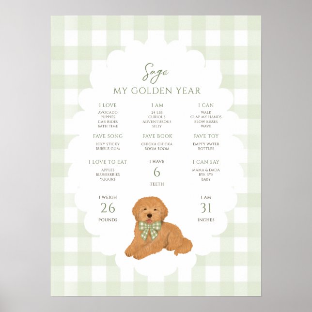 Affiche Une année dorée Chiot 1er anniversaire Jalons  (Devant)