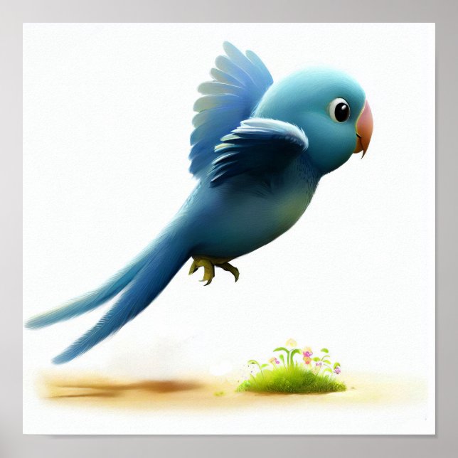 Affiche Une aquarelle 3D d'un perroquet à tête bleue (Devant)